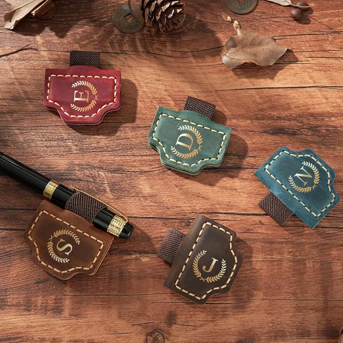Personalized Bookmark with Pen Holder, Leather Magnetic Bookmark 26 Letters - Image 2