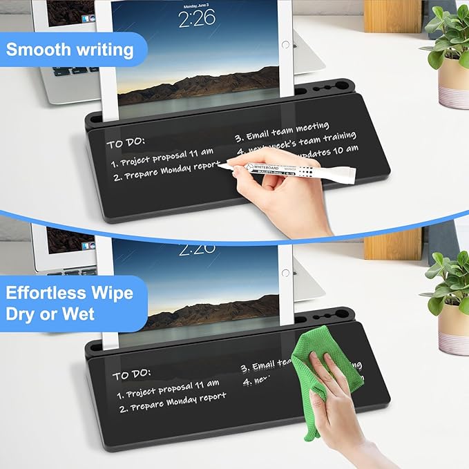 Desktop Glass Whiteboard with Storage, Desk Board with Computer Keyboard Stand - Image 5