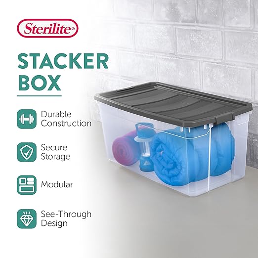 Sterilite 12-Pack Modular Stacker Box, Durable Clear Plastic Storage Bins - Image 3