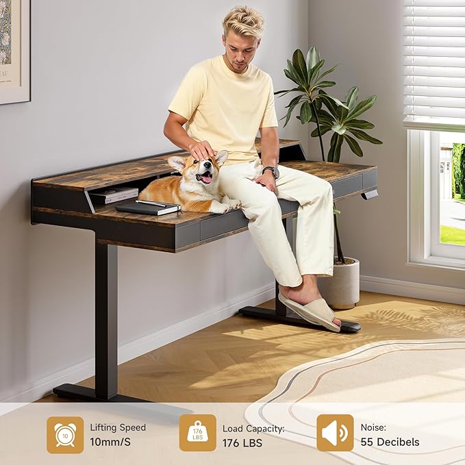 ONBRILL Standing Desk with Drawers, 55x23.6 Electric Stand Up Desk with Storage - Image 8