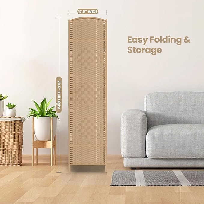 Cocosica 6 ft. Tall Room Divider and Folding Privacy Screen, Weave Fiber - Image 7