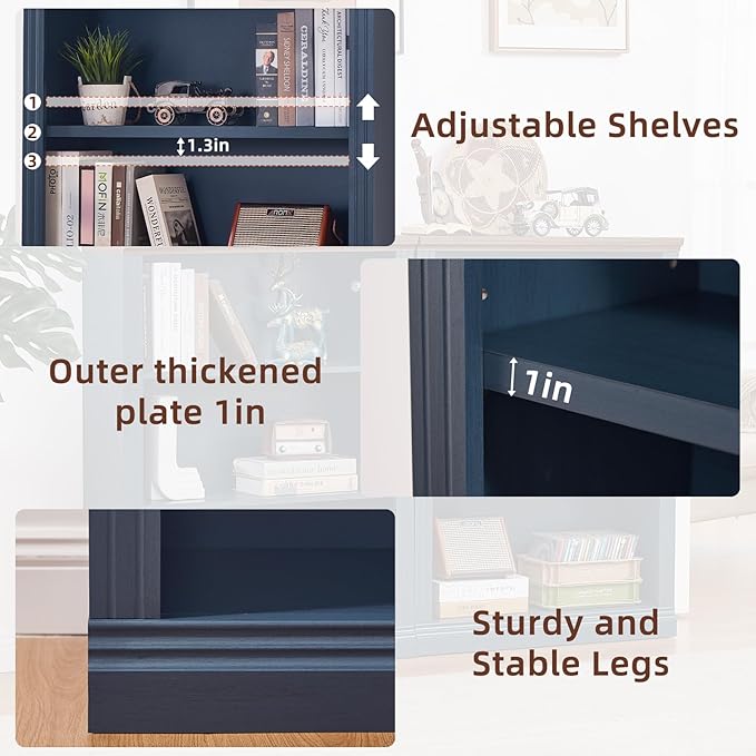 RWYHG 43" Blue Tall Bookshelf Set of 2, 3-Tier Thick Wooden Book Shelf - Image 5
