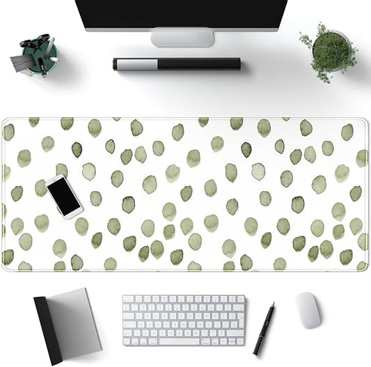 Cute Polka Dot Minimalist Green Keyboard Pad Simple & Atmospheric Desk Mat XL by Mechanical+Cattle