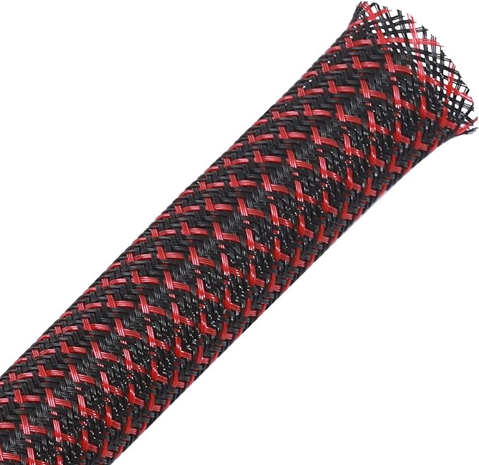 25ft - 1/2 inch PET Expandable Braided Sleeving – BlackRed – Alex Tech Braided by AlexTech