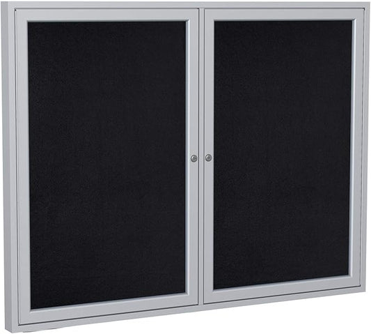Ghent 36" x 48" 2-Door indoor Enclosed Recycled Rubber Bulletin Board, Shatter by Ghent
