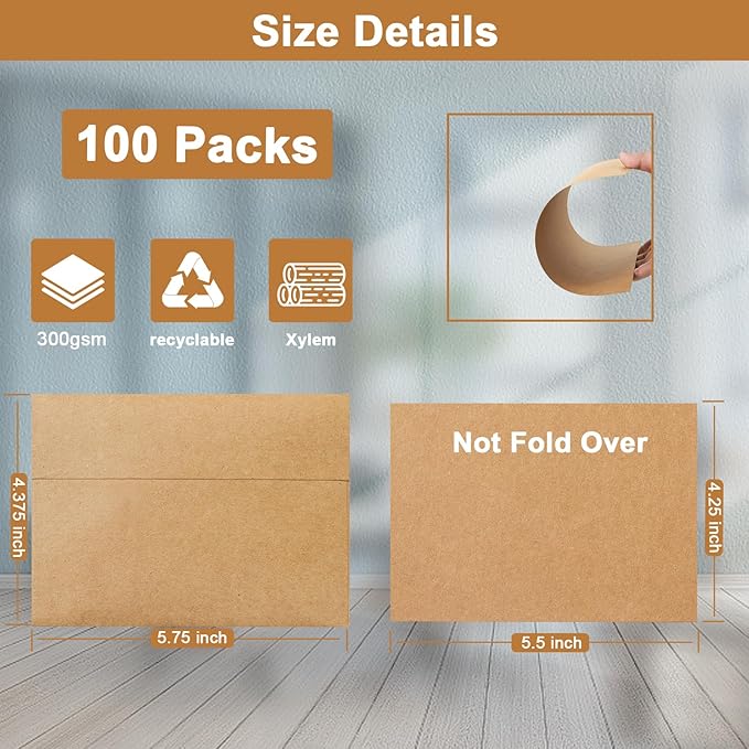 Silunkia 100 Packs Brown Single Panel Blank Greeting Cards and Envelopes 4.25 x - Image 2
