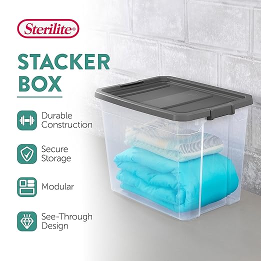Sterilite 4-Pack Modular Stacker Box, Durable Clear Plastic Storage Bins - Image 4