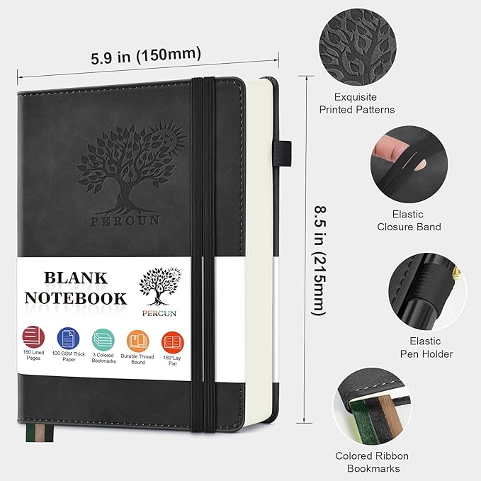 PERCUN Blank Journal Ntebook for Men & Women, 160 Pages Blank Journals for - Image 2