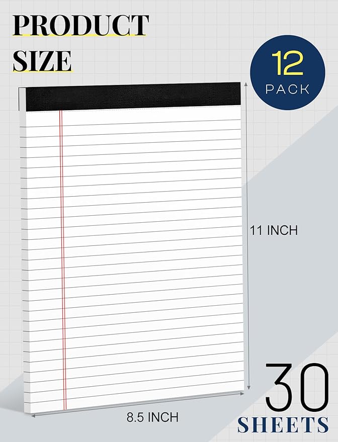12 Pack Note Pads 8.5 x 11 White Legal Pads 8.5 x 11 Wide Ruled Lined Writing - Image 2