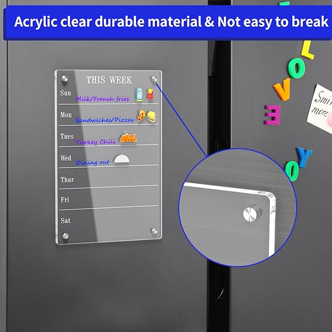 AITEE Acrylic Weekly Calendar for Fridge, Includes 6 Dry Erase Markers - Image 6