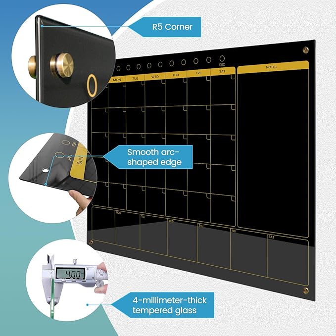 Magnetic Glass Blackboard Calendar 48"x36" Monthly Glass Dry Erase Board - Image 5