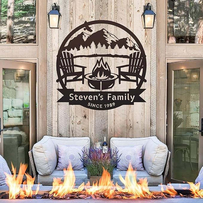 RealSteel Personalized Mountain Campfire Monogram Metal Sign – Custom Family - Image 4