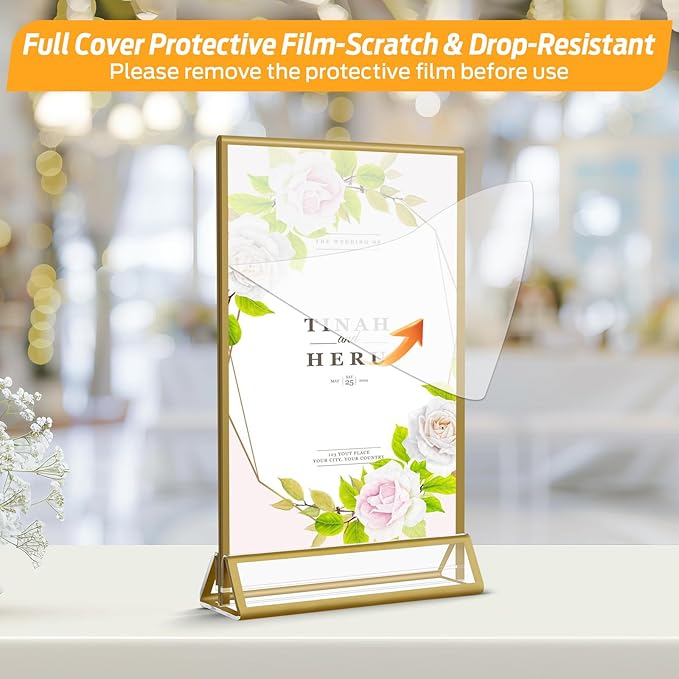 Smarpau 4x6 Gold Acrylic Sign Holder Table Number Holders 8 Pack Vertical - Image 3