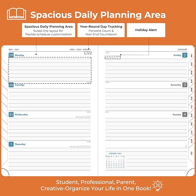 IN-LUXPRO Planner 2026 Daily Weekly and Monthly, 12 Months Spiral Bound - Image 3