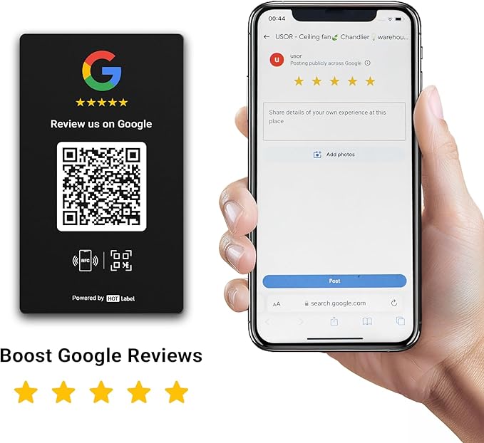 HotLabel Review Card 5-Pack + For Boosting Business Reviews + Black + NFC Tap & - Image 2