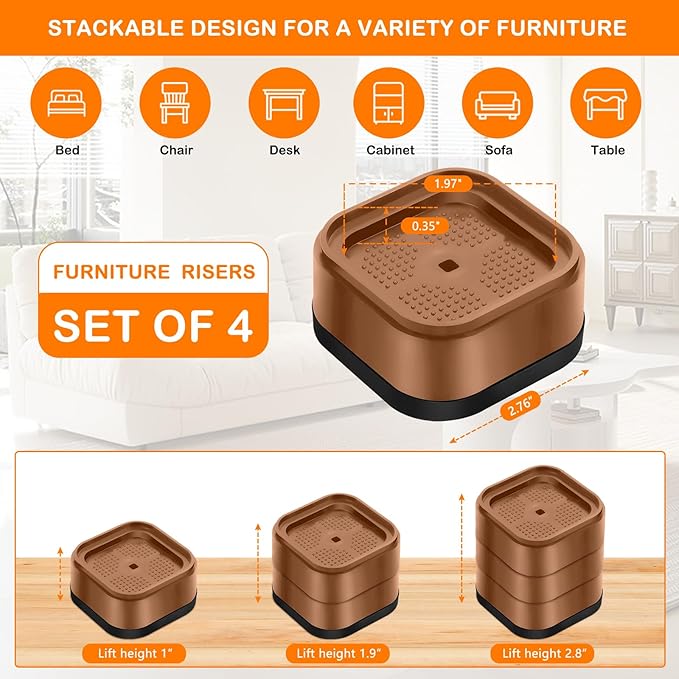 shouwuhho 4 Pack Furniture Risers Adjustable Bed Risers Heavy Duty Lifts Height - Image 2