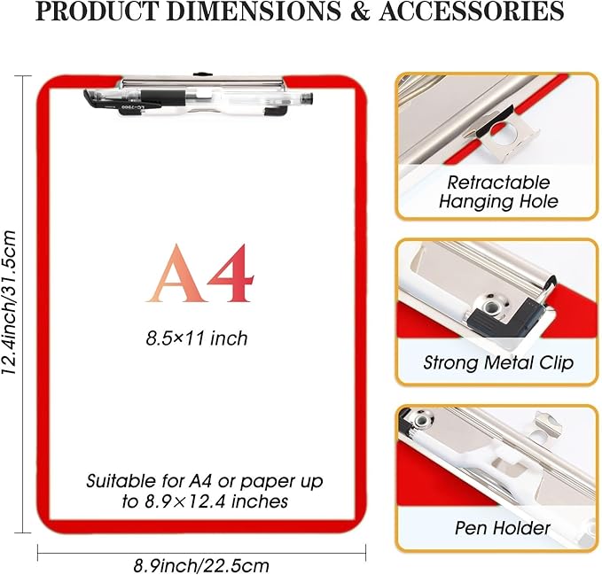 TFDLCG zm 2 PCS Red Plastic Clipboards Nursing Clipboard, Teacher Clip Boards - Image 2