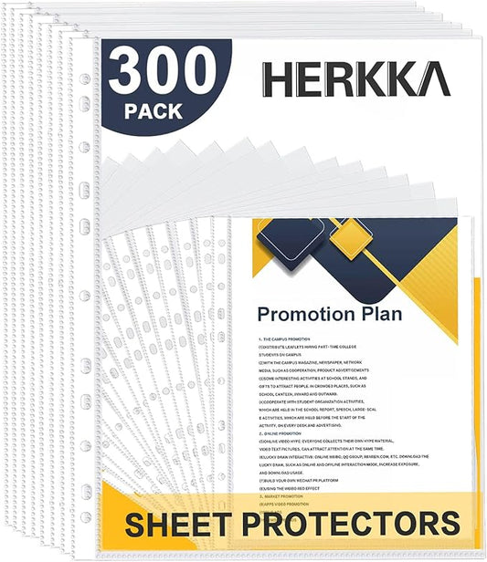Sheet Protectors, HERKKA 300 Pack Heavy Duty Clear Plastic Page Protectors by HERKKA
