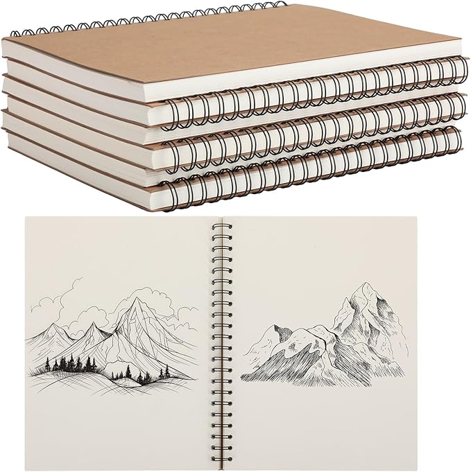 PerKoop 4 Pcs 8.5"x11" Spiral Sketch Pad A4 Large 100 Sheet Blank Notebook by PerKoop