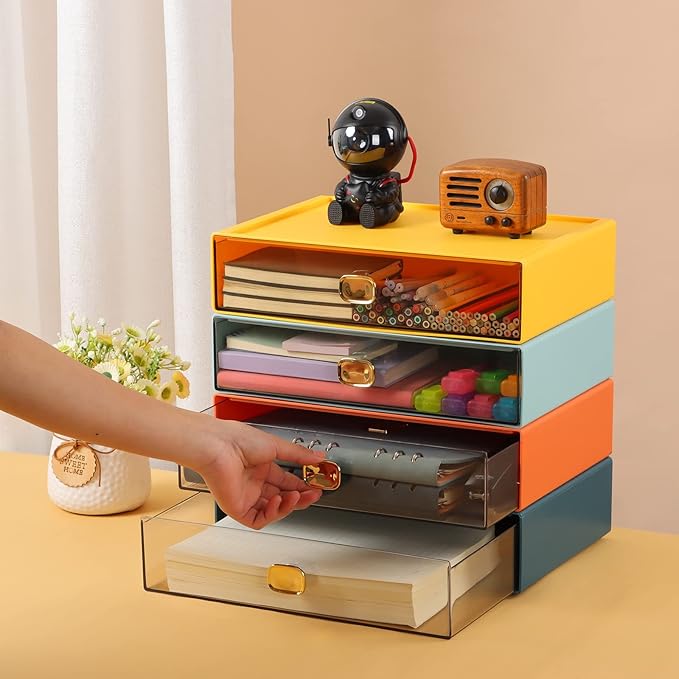 OSteed Spacious Desktop Storage Box, 2 Large Storage Drawers, Stackable Office - Image 7