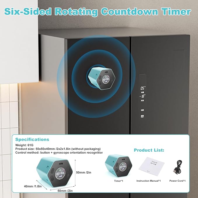 Pomodoro Productivity Timer Cube, Flip Clock, Pause & Resume, Magnetic - Image 2