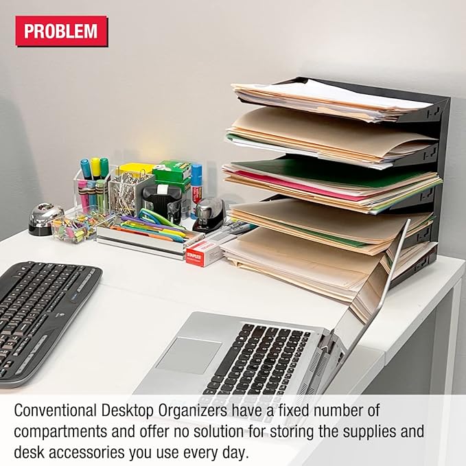 Desktop Organizer 6 Letter Tray Sorter Plus Riser Base, 3 Supply & 3 Storage - Image 2