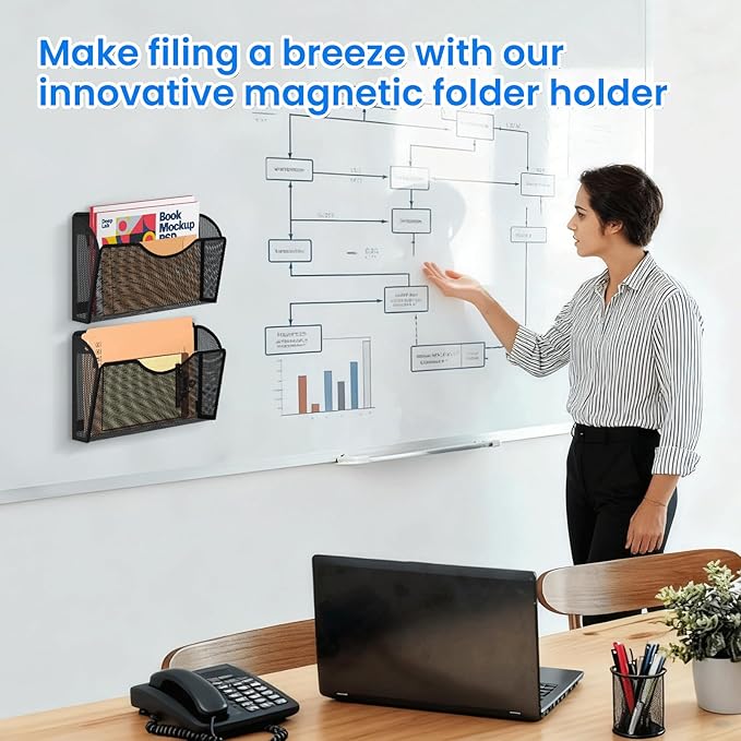 KZWKRG 6 Pack Magnetic File Holder, Magnetic Pocket Wall File Holder, Mesh Wall - Image 6