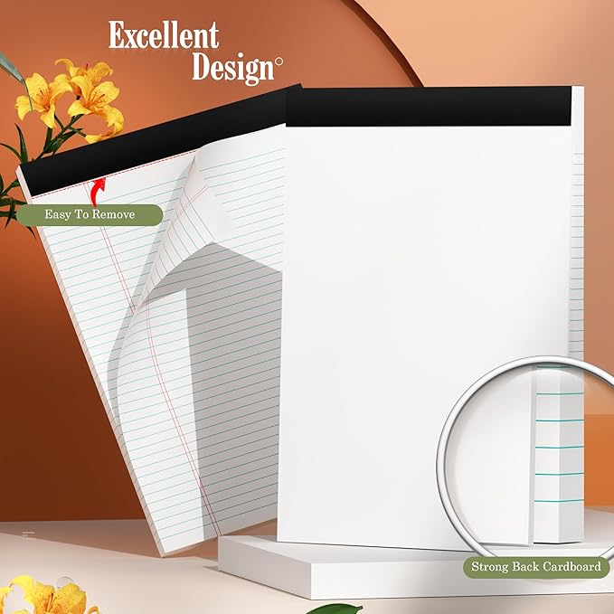 White Legal Pads 8.5 x 11 Writing Note Pads 9/32'' College Ruled & Double-Sided - Image 3