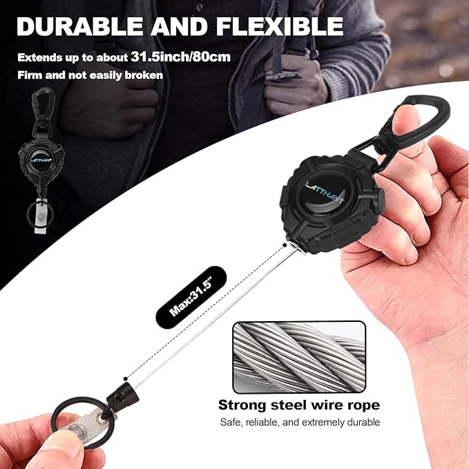 LATTHANT ID Badge Holder Retractable, 2 Pack Heavy Duty Badge Reel - Image 4