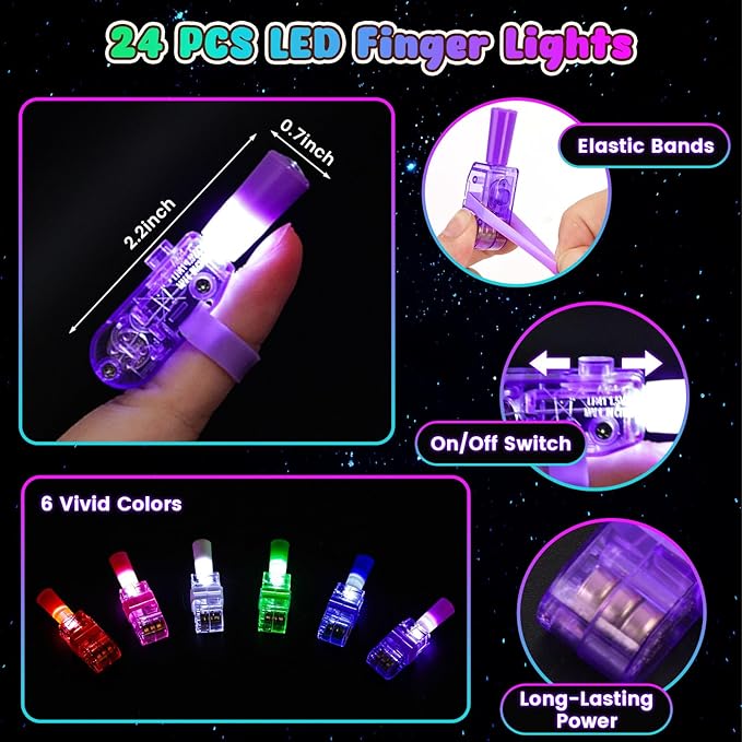 LovesTown 24PCS Halloween Party Favors Flashlights, LED Light up Finger Lights - Image 3