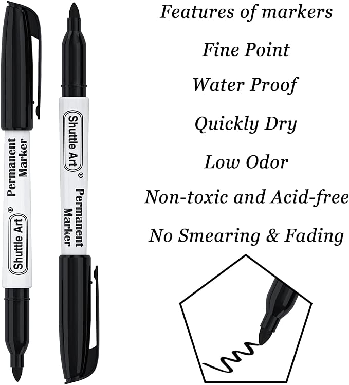Shuttle Art Permanent Markers, 30 Pack Black Permanent Marker set, Fine Point - Image 3