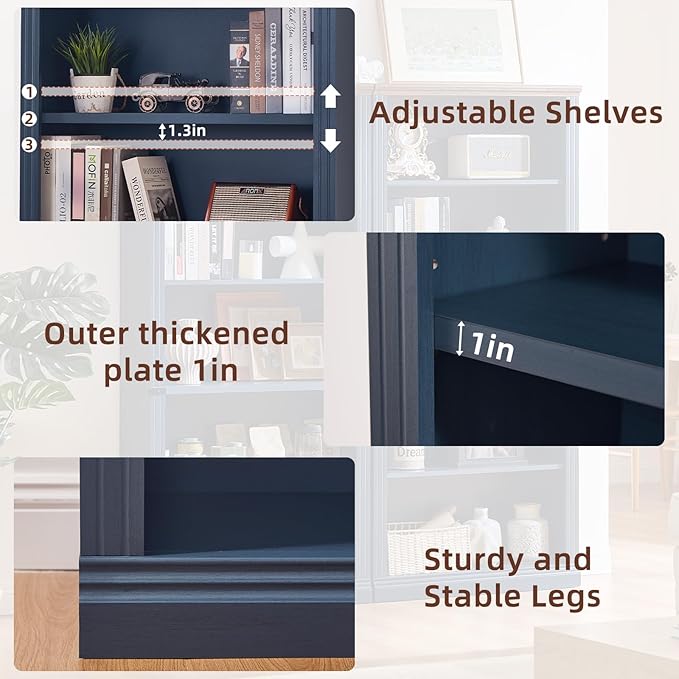 RWYHG 70" Blue Tall Bookshelf Set of 4, 5-Tier Thick Wooden Book Shelf - Image 5