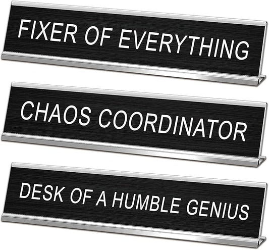 3 Pcs Chaos Coordinator Fixer of Everything Desk of a Humble Genius Funny Desk by SINKAA