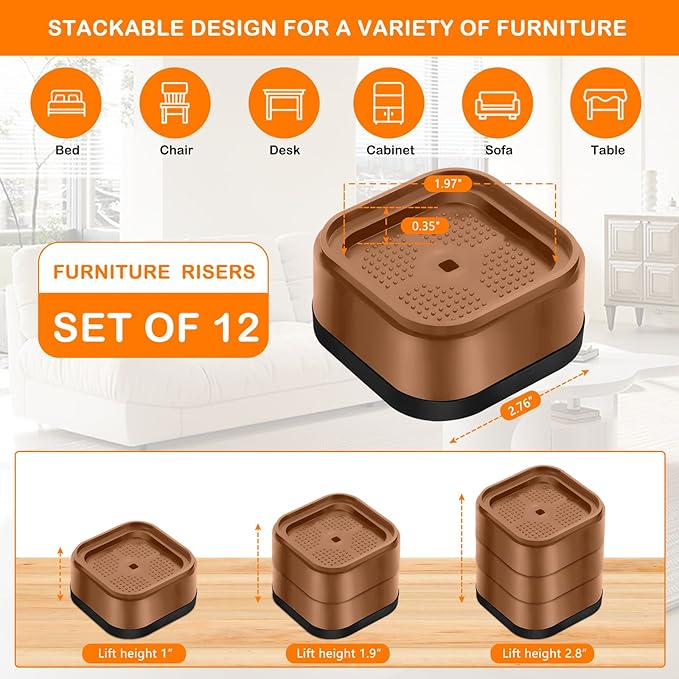 shouwuhho 12 Pack Furniture Risers Adjustable Bed Risers Heavy Duty Lifts - Image 2