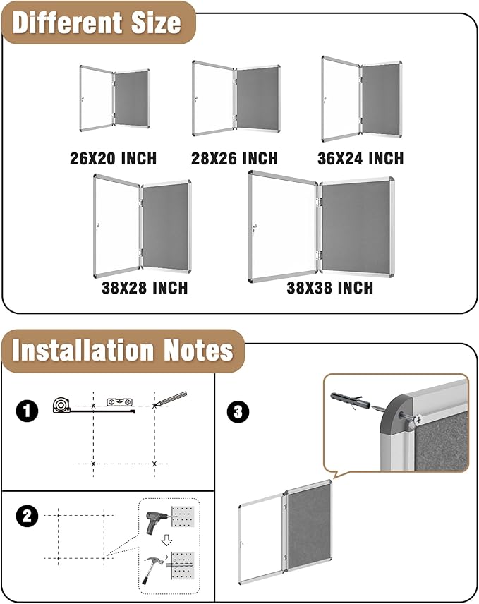 Mifuro 38"x38" Enclosed Bulletin Board, Lockable Weather-Resistant Aluminum - Image 4