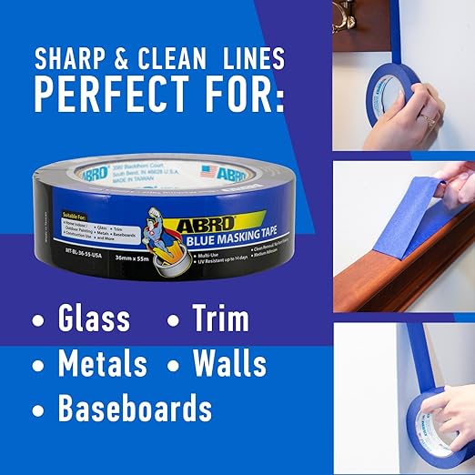 ABRO 36 Pack Blue Painters Tape: 24mm x 55M All Purpose Blue Tape, Temporary - Image 6