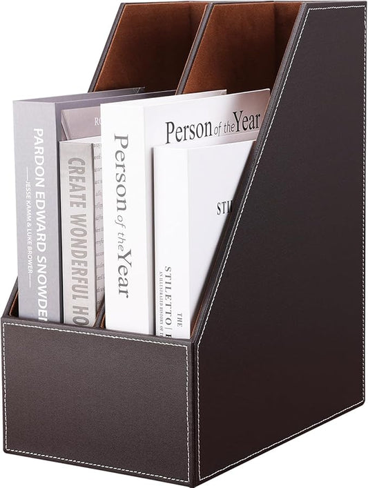 KINGFOM Wooden Leatherette Desktop File Folder Organizer and Document File by KingfomLeatherHomeOfficeDecor