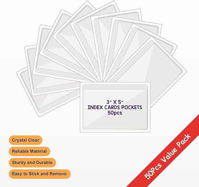 Clear Adhesive 3" x 5" Index Card Pockets - Image 2