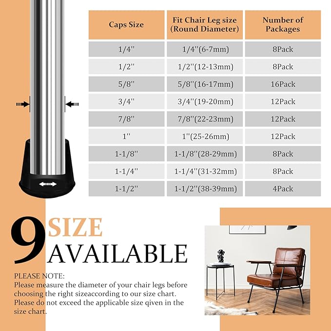 VOCOMO 3/4" Round Rubber Chair Leg Tips Caps, Chair Leg Floor Protectors - Image 6