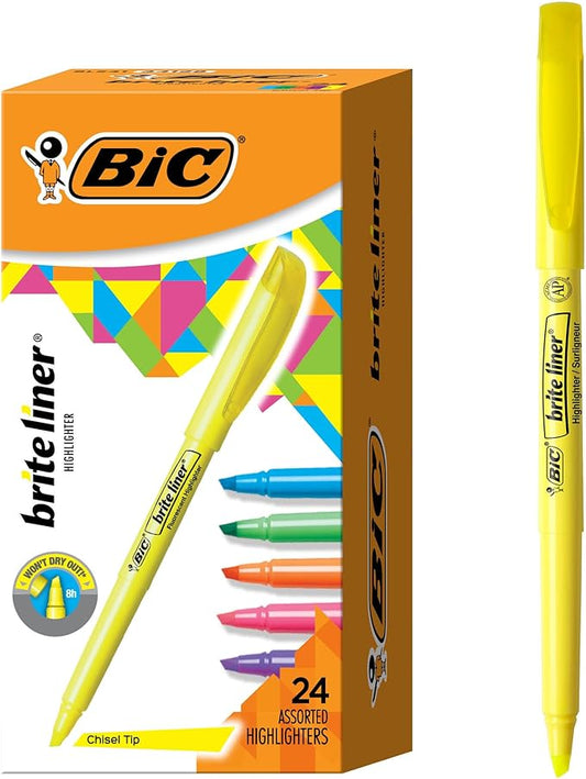 BIC Brite Liner Highlighters Chisel Tip Assorted Colors | Vibrant | 24-Count by BIC