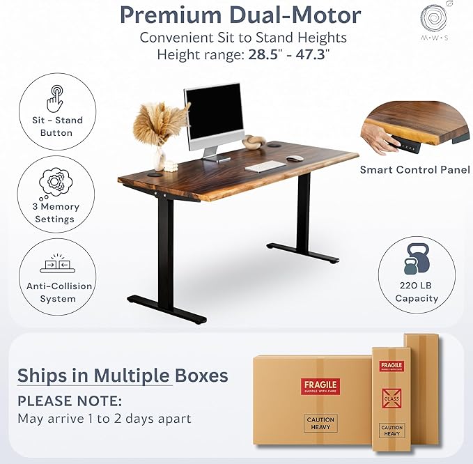 Standing Desk – Walnut Solid Wood Desk, Natural Live Edge, Adjustable Height - Image 4