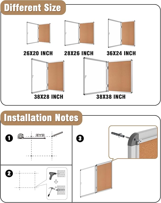 Mifuro 38"x38" Enclosed Bulletin Board, Lockable Weather-Resistant Aluminum - Image 4