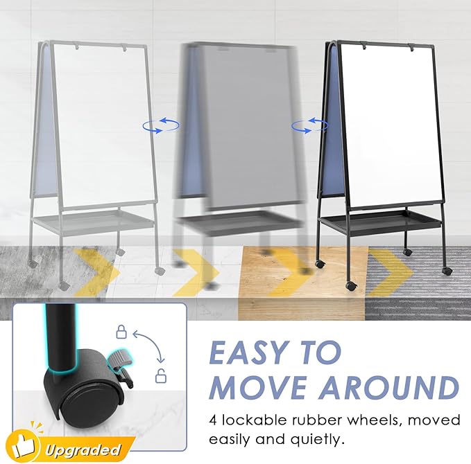 MAKELLO Rolling Whiteboard on Wheels 36x24 in, Double-Side Standing White Board - Image 5