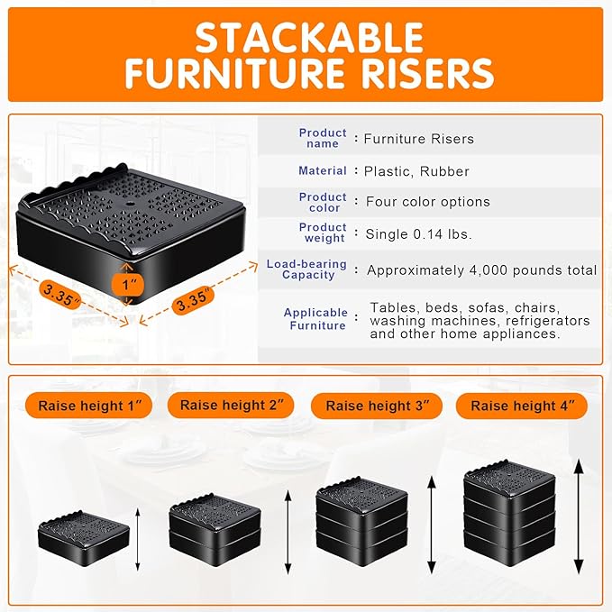 shouwuhho Furniture Risers, 12 Pack Bed Risers - Image 2