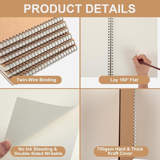 PerKoop 1 Pcs 8.5"x11" Spiral Sketch Pad A4 Large 100 Sheet Blank Notebook - Image 3