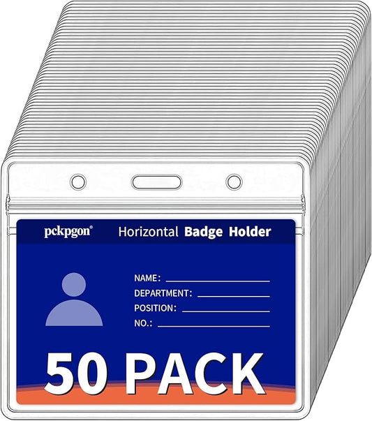 50 Pack Horizontal ID Badge Holder, Work Name Tag Sleeve Badges Protector Cover by pckpgon