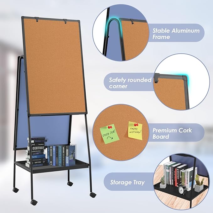 MAKELLO Rolling White Board on Wheels 36x24 in, Double-Side Standing Whiteboard - Image 4
