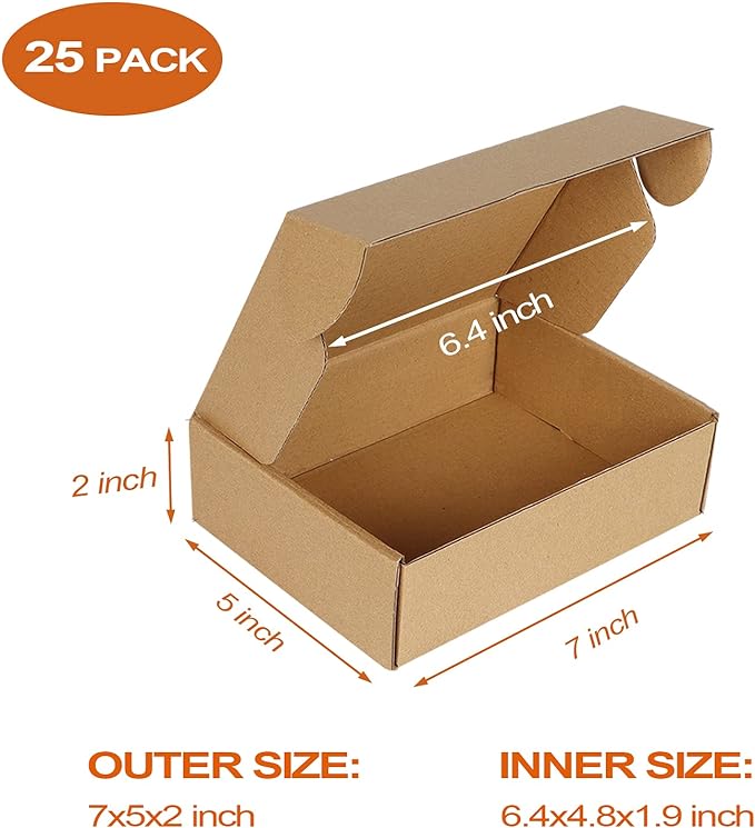 PHAREGE 7x5x2 inch Shipping Boxes Bulk 25 Pack Brown, Tab Lock Tuck Top Mailer - Image 2