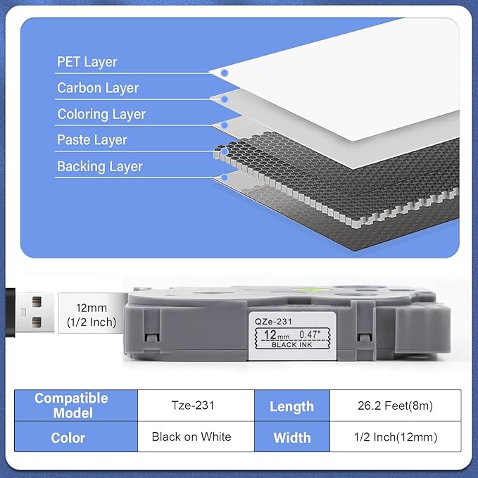 20pack 12mm 0.47'' TZe TZ Tape Laminated White Label Maker Tape Replacement - Image 4