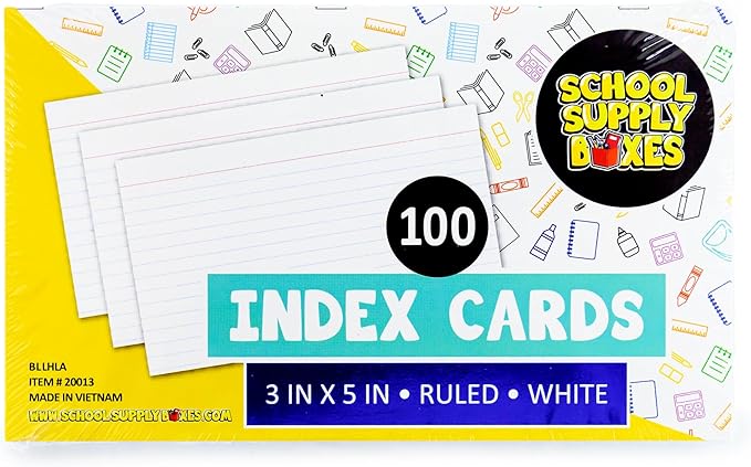 School Supply Boxes | 3x5 White Index Cards | 100 Pack | Lined in Front by SchoolSupplyBoxes